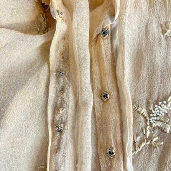 Antique Edwardian Silk Chiffon Embroidered Shirtwaist Blouse - Picture 10 of 12